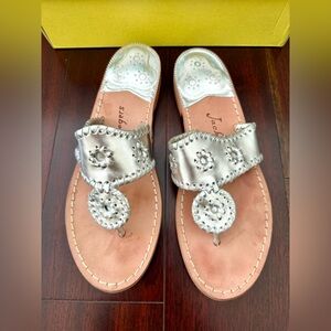 Jack Rogers Silver Hamptons Flat Sandal - Size 8